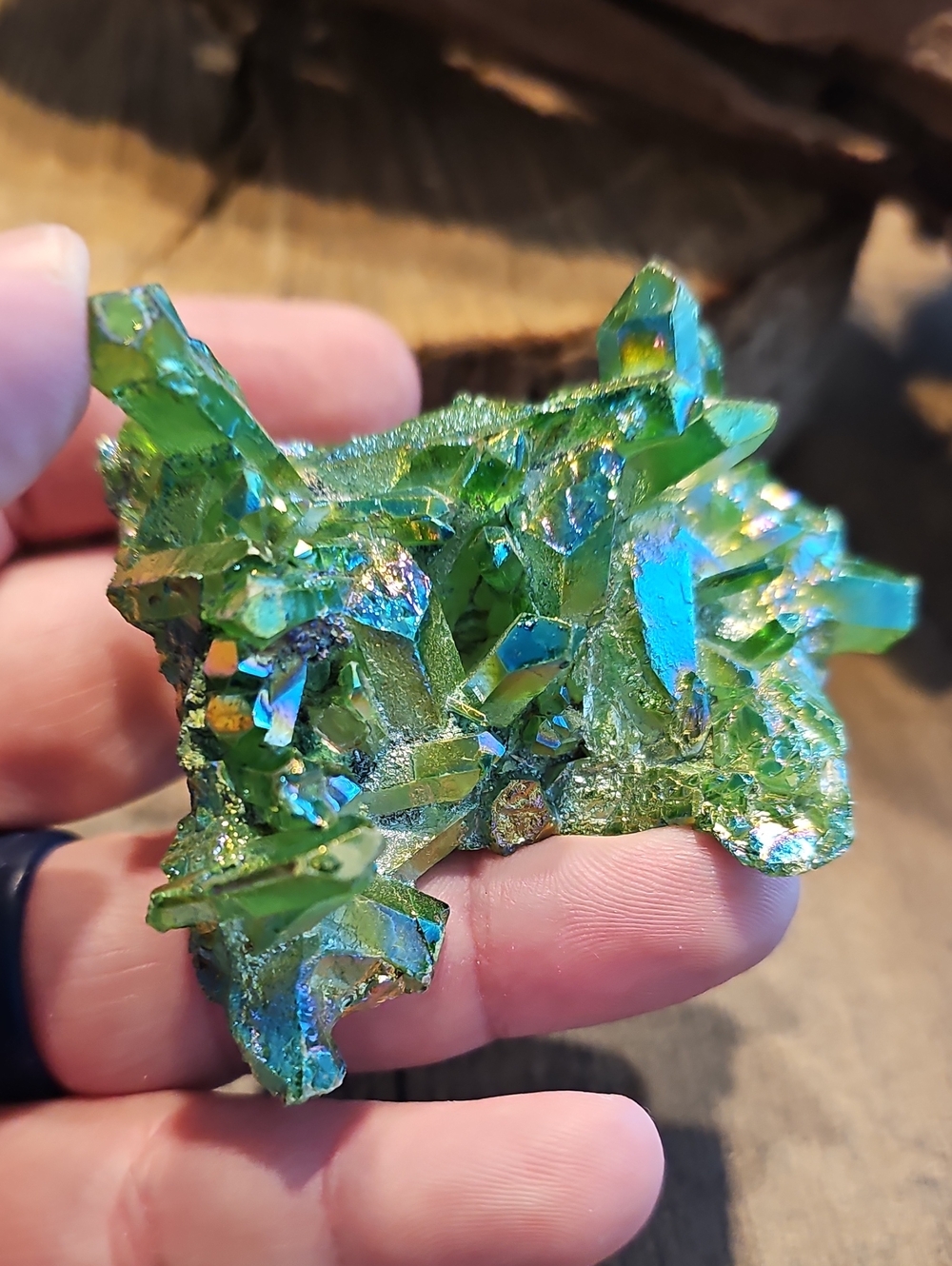 Vibrant Green Aura Quartz Crystal Cluster